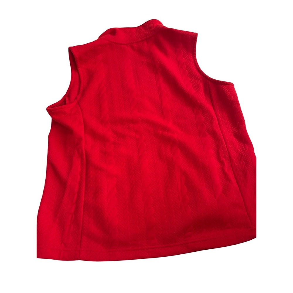 NWT Emily Daniels Red Cable Knit Sweater Vest Full Zip Mock Neck Women's Large - Picture 7 of 7